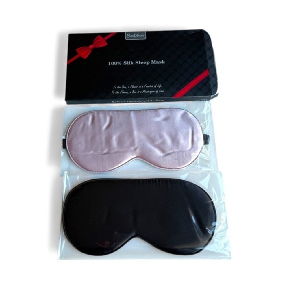 NWT BeeVines 2 Pack Mulberry Silk Sleep Masks Black, Pink - Picture 4 of 6